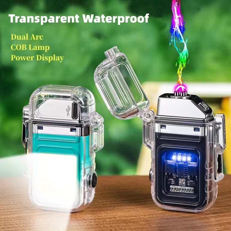 Dual arc windproof waterproof rechargeable usb electric lighter with flashlight